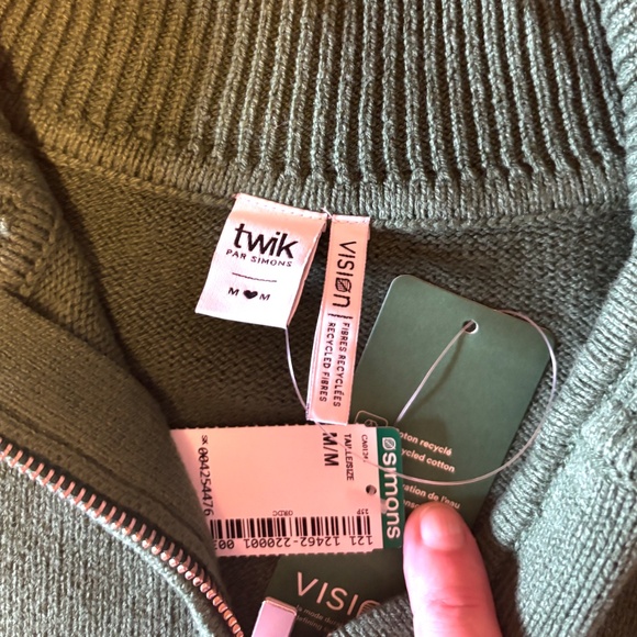 Green ribbed zip-collar sweater NWT - Picture 4 of 8